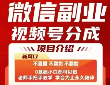 微信副业视频号分成，不直播 不卖货 不露脸，三五分钟即可完成一条作，每日收益几十、几张不等-小宇资源站