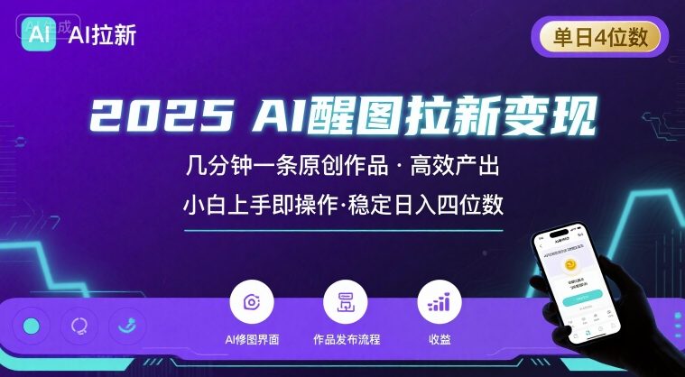 2025最强AI醒图拉新，几分钟一条原创作品，单日收入4位数，小白也能上手操作-小宇资源站