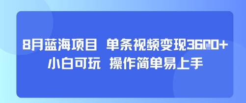8月AI蓝海项目，单条视频变现1k+ 小白可玩 操作简单易上手-小宇资源站