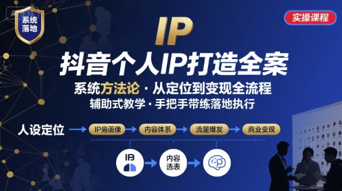 抖音个人IP系统落地实操大课，实操课程，辅助落地-小宇资源站
