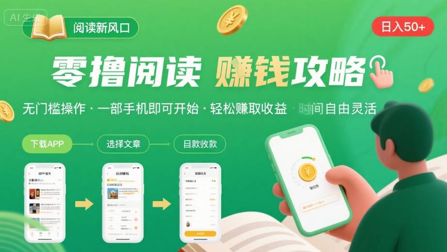 零撸阅读新风口，无门槛轻松挣，一部手机，日入 50-3张【揭秘】-小宇资源站