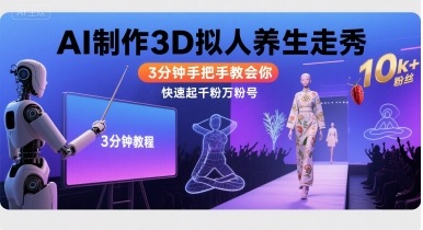 Ai制作3D拟人养生走秀，3分钟手把手教会你，快速起千粉万粉号-小宇资源站
