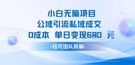 小白无脑项目公域引流私域成交0成本单日变现680米-小宇资源站