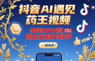 抖音AI遇见药王视频，条条10W赞，快速起千粉万粉号，傻瓜式制作教学-小宇资源站