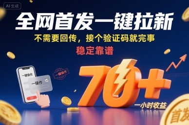 全网首发一键拉新项目，不需要回传，接个验证码就完事，稳定靠谱，一小时收益70+【揭秘】-小宇资源站