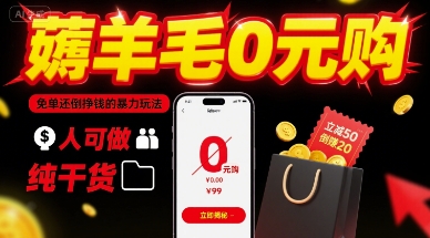 薅羊毛0元购，免单还倒挣钱的暴力玩法，人人可做，纯干货-小宇资源站