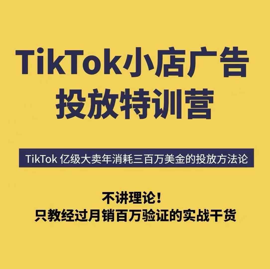 TikTok小店广告投放特训营，6天破局计划专治各种“投不动”，教你经过月销百万验证的实战干货-小宇资源站