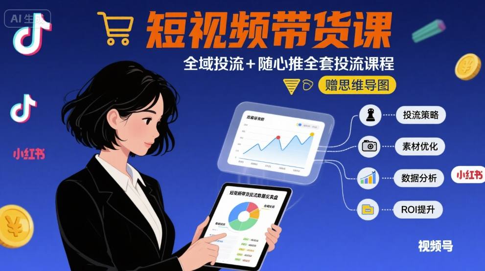 最新短视频带货课，全域投流+随心推全套投流课程+思维导图-小宇资源站