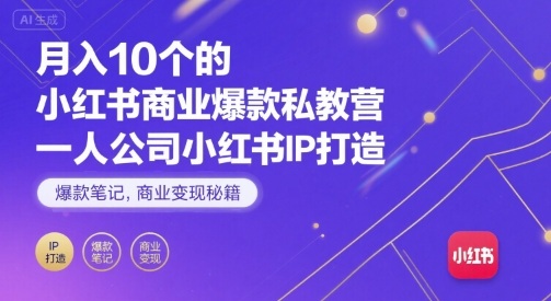 月入10个的小红书商业爆款私教营，一人公司小红书IP打造，爆款笔记，商业变现秘籍-小宇资源站