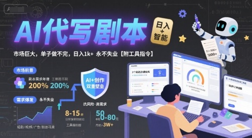 AI代写剧本，市场巨大，单子做不完，日入1k+ 永不失业【附工具指令】-小宇资源站