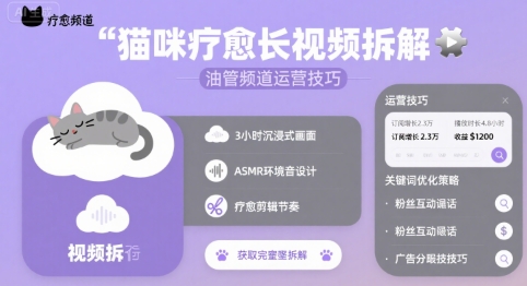 猫咪疗愈长视频拆解 &油管频道运营技巧-小宇资源站