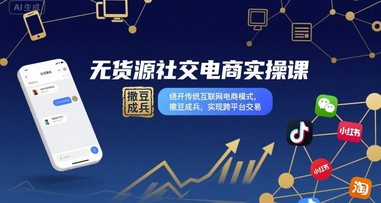 无货源社交电商实操课，绕开传统互联网电商模式，撒豆成兵，实现跨平台交易-小宇资源站