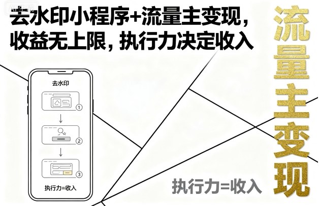 去水印小程序+流量主变现，收益无上限，执行力决定收入-小宇资源站