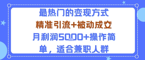 小众赛道玩法：当下最热门的变现方式，精准引流+被动成交月利润5k+操作简单，适合兼职人群-小宇资源站