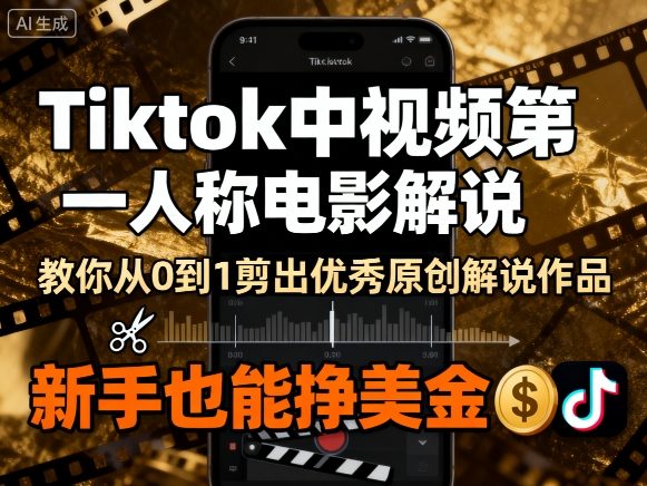 Tiktok中视频第一人称电影解说，教你从0到1剪出一个优秀的原创解说作品，新手也能挣美金-小宇资源站