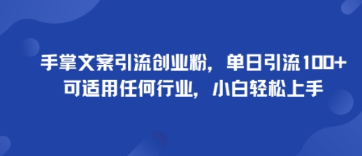 手掌文案引流创业粉，单日引流100+，可适用任何行业，小白轻松上手-小宇资源站