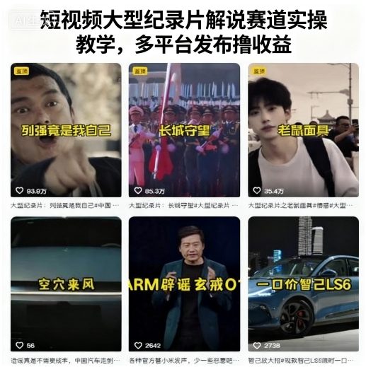 短视频大型纪录片解说赛道实操教学，多平台发布撸收益-小宇资源站