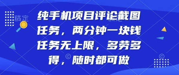 纯手机项目评论截图任务，两分钟一块钱多劳多得，随时随地都能做【揭秘】-小宇资源站