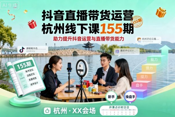 抖音直播带货运营杭州线下课155期，助力提升抖音运营与直播带货能力-小宇资源站