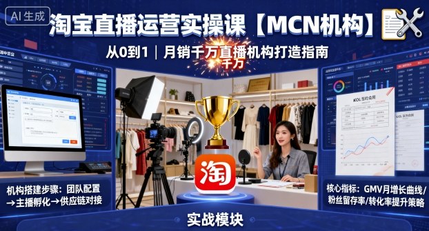 淘宝直播运营实操课【MCN机构】，从0到1做一家月销千W的直播机构-小宇资源站