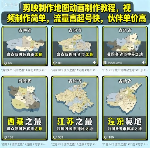 剪映制作地图动画制作教程，视频制作简单，流量高起号快，伙伴单价高-小宇资源站