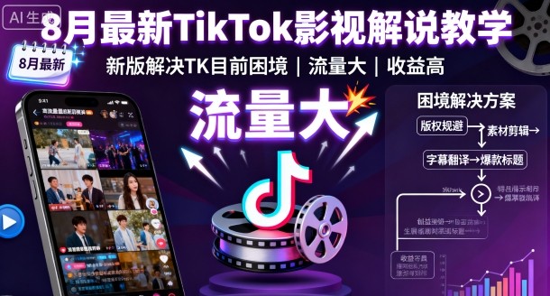 8月最新TikTok影视解说教学，新版解决TK目前困境，流量大，收益高-小宇资源站