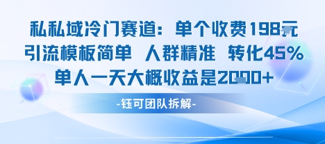 私域冷门赛道单个收费198米引流模板简单人群精准 45%的转化率单人一天大概收益多张-小宇资源站