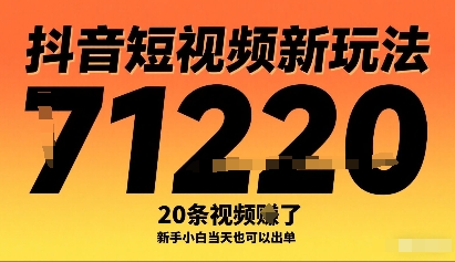 抖音短视频新玩法，20条视频挣了1w+，新手小白当天也可以出单-小宇资源站