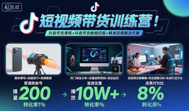 短视频带货训练营，抖音带货课程+抖音带货数据挖掘+精准获客解决方案-小宇资源站