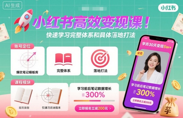 小红书高效变现课，快速学习小红书完整体系和具体落地打法-小宇资源站