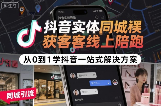 抖音实体同城获客线上陪跑，从0到1学抖音一站式解决方案-小宇资源站