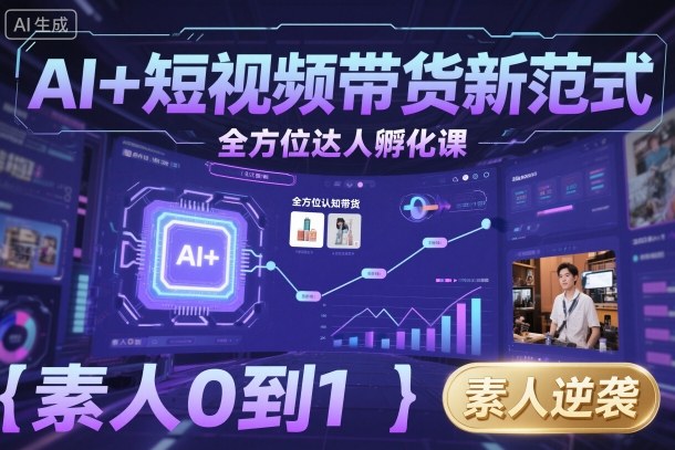 AI+短视频带货新范式全方位达人孵化课，素人也可以从0到1，全方位认知短视频带货-小宇资源站