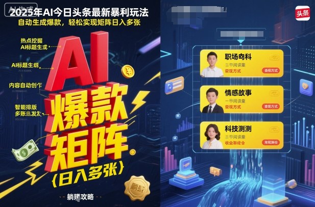 2025年AI今日头条最新暴利玩法，自动生成爆款，轻松实现矩阵日入多张-小宇资源站