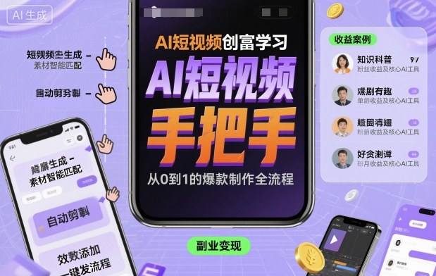 AI短视频创富学习，手把手教会你制作AI短视频-小宇资源站