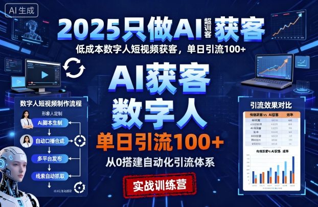 2025只做AI获客，AI超级获客实训营，低成本数字人短视频获客，单日引流100+-小宇资源站