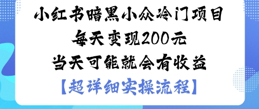小红书暗黑小众冷门项目每天变现2张当天可能就会有收益-小宇资源站