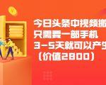 今日头条中视频搬运项目,只需要一部手机3-5天就可以产生利润(价值2800元)-小宇资源站