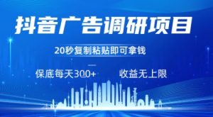 抖音广告调研项目，只需复制粘贴广告即可挣钱，任务不限量，一天稳定3张-小宇资源站