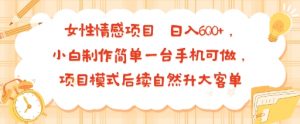 女性情感项目 小白制作简单一台手机可做 项目模式后续自然升大客单 日入6张-小宇资源站