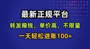 最新正规平台，转发賺钱，单价高，不限量，一天轻松进账100+【揭秘】-小宇资源站