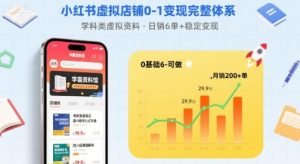 小红书虚拟店铺0-1变现完整体系：卖学科类虚拟资料，一天6张+，很稳定【已完结】-小宇资源站