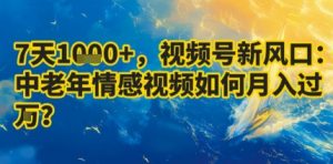 7天收益1k+，视频号新风口：中老年情感视频如何月入过W?-小宇资源站