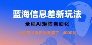 蓝海信息差新玩法，全程AI矩阵自动化小白可以操作当天搞了1k+-小宇资源站