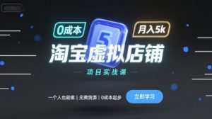 淘宝虚拟店铺项目实战课,一个人也能做,无需货源、0成本起步,月入5k-小宇资源站