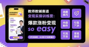 教师教辅赛道变现实操训练营,爆款涨粉变现so easy-小宇资源站