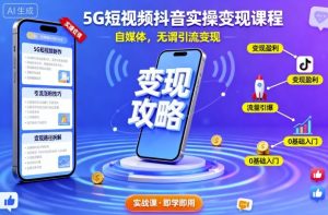 5G短视频抖音实操变现课程,自媒体,无谓引流变现-小宇资源站