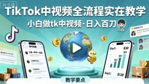 TikTok中视频全流程实操教学，小白做tk中视频，日入百刀-小宇资源站