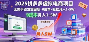2025拼多多虚拟电商项目，无需手动发货回复，0成本，轻松月入1-5W【揭秘】-小宇资源站