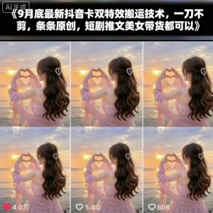 9月底最新抖音卡双特效搬运技术，一刀不剪，条条原创，短剧推文美女带货都可以-小宇资源站